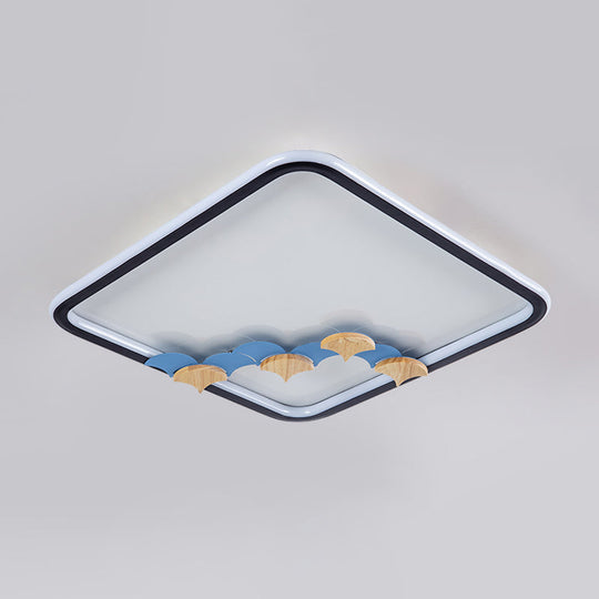 Minimalist Black Ceiling Mounted LED Flush Lamp with Leaf/Geometric Deco - Round/Square Design