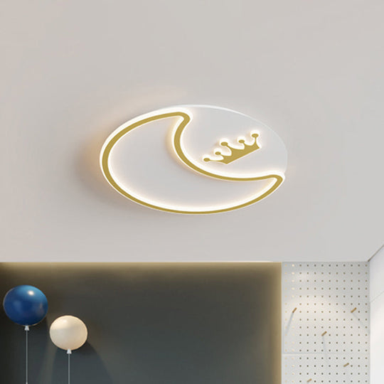 Modern LED Gold Ceiling Fixture - Crescent and Crown Design, Flush Mount Light with Acrylic Shade