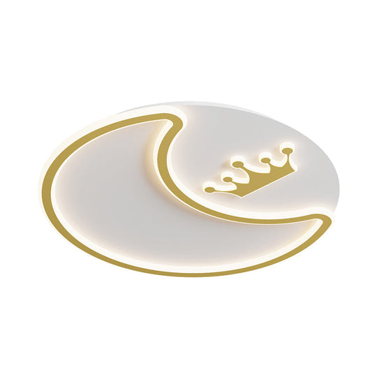 Modern LED Gold Ceiling Fixture - Crescent and Crown Design, Flush Mount Light with Acrylic Shade