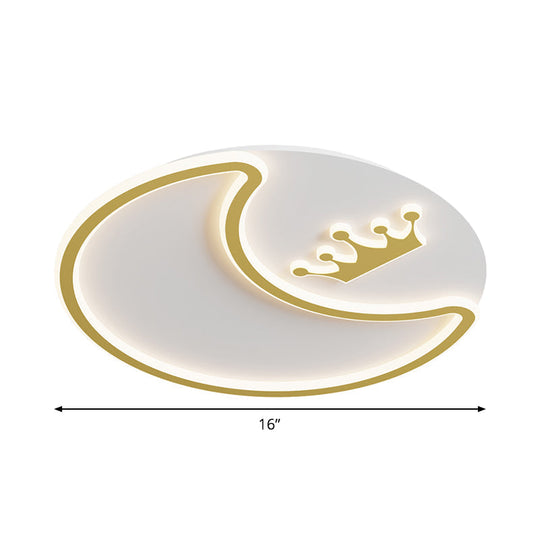 Modern LED Gold Ceiling Fixture - Crescent and Crown Design, Flush Mount Light with Acrylic Shade