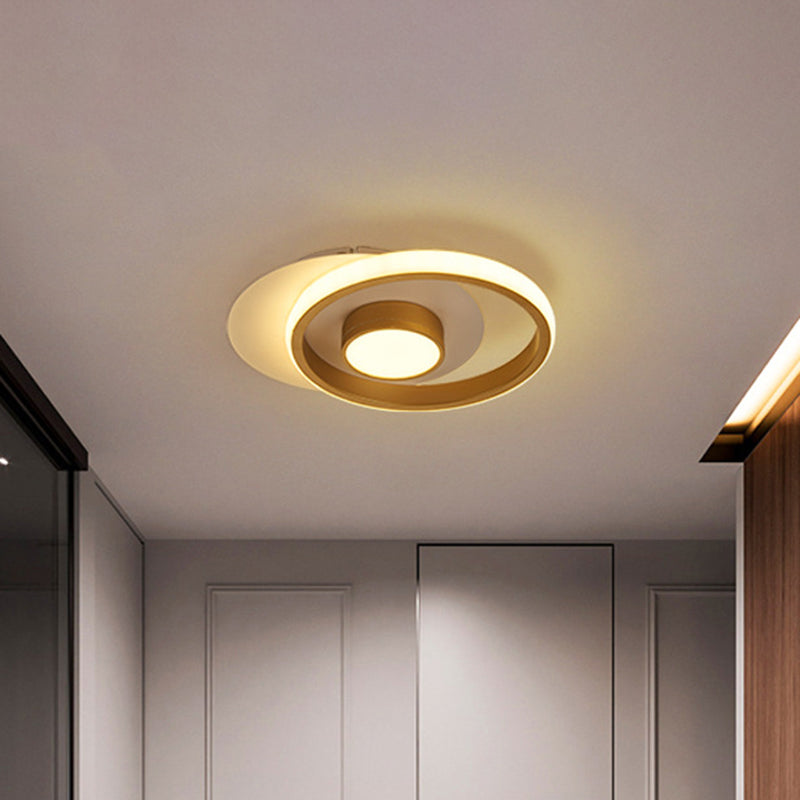 Modernist Metallic Gold/Black-White LED Flush Mount Lamp for Corridor - Warm/White Light