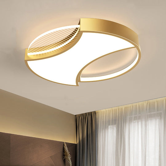 Modern Geometric Metal Led Flush Mount Ceiling Light In Black/Gold - 18/21.5 Width