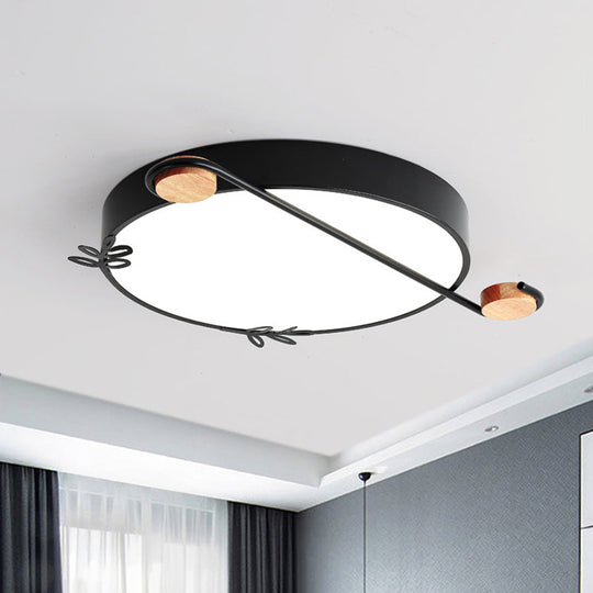 Wide Drum Metallic Flushmount LED Ceiling Light for Bedroom - Simple Black/Grey/White Design, 16"/19.5" Width