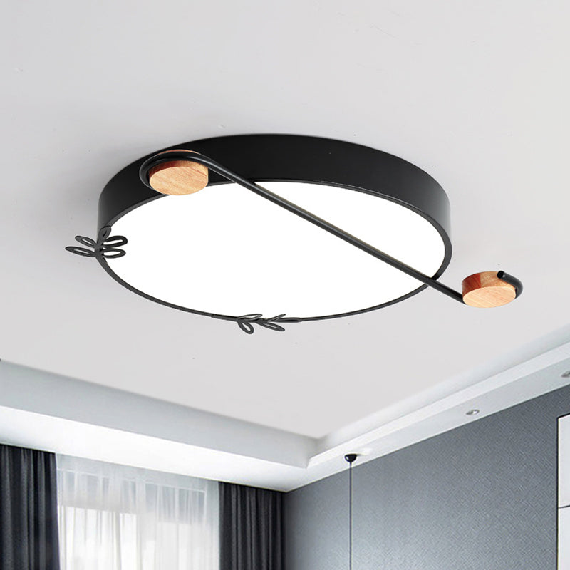 Wide Drum Metallic Flushmount Led Ceiling Light For Bedroom - Simple Black/Grey/White Design 16/19.5