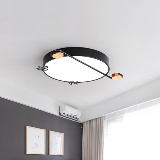 Wide Drum Metallic Flushmount LED Ceiling Light for Bedroom - Simple Black/Grey/White Design, 16"/19.5" Width