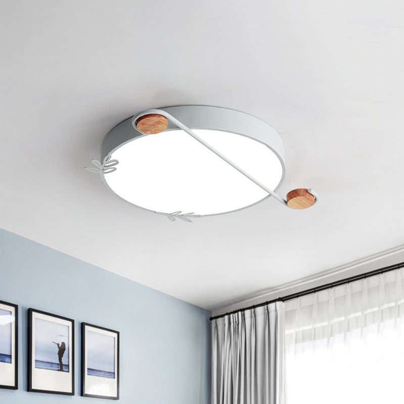 Wide Drum Metallic Flushmount LED Ceiling Light for Bedroom - Simple Black/Grey/White Design, 16"/19.5" Width