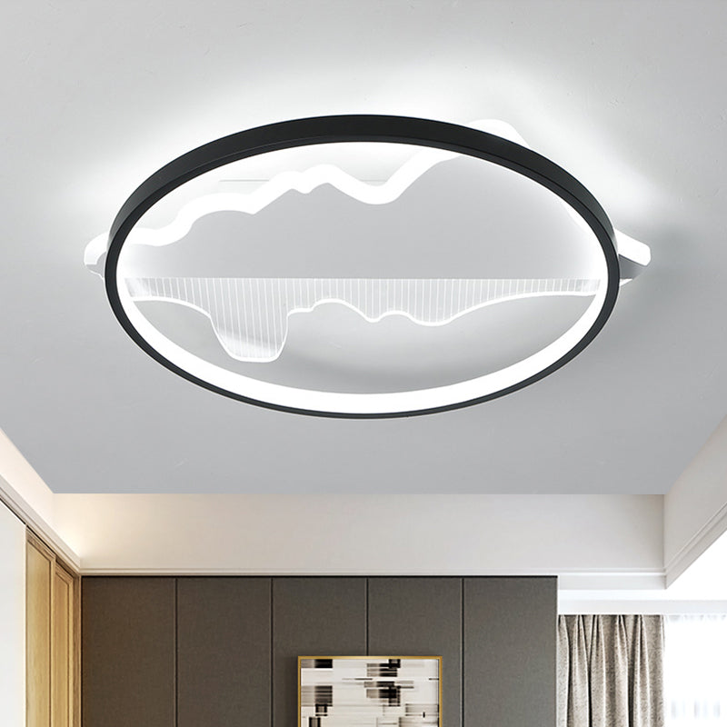 Contemporary Black/White Round Flush Ceiling LED Light in Warm/White - 9.5"/16.5"/20.5" Width