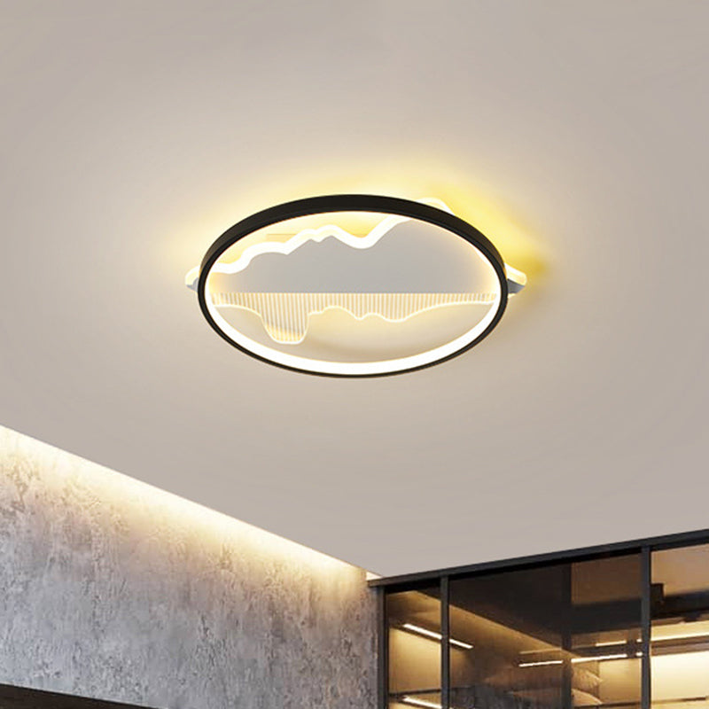 Contemporary Black/White Round Flush Ceiling LED Light in Warm/White - 9.5"/16.5"/20.5" Width