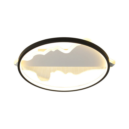 Contemporary Black/White Round Flush Ceiling LED Light in Warm/White - 9.5"/16.5"/20.5" Width