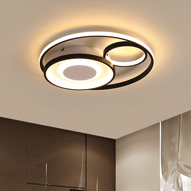 Modern Metallic Circle Flush Mount Lamp - 18"/21.5" LED Black Ceiling Fixture for Bedroom in Warm/White Light