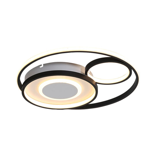 Modern Metallic Circle Flush Mount Lamp - 18"/21.5" LED Black Ceiling Fixture for Bedroom in Warm/White Light