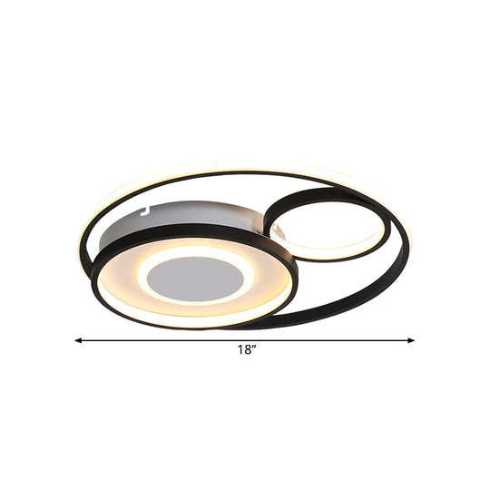 Modern Metallic Circle Flush Mount Lamp - 18/21.5 Led Black Ceiling Fixture For Bedroom In