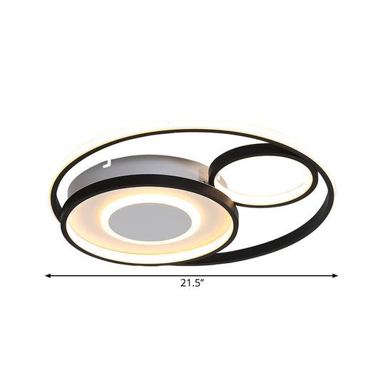 Modern Metallic Circle Flush Mount Lamp - 18"/21.5" LED Black Ceiling Fixture for Bedroom in Warm/White Light