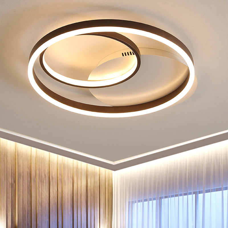 Contemporary Metallic Gold/Coffee LED Ceiling Light Fixture - Halo Ring Flush Mount, Warm/White Light, 18/21.5 Inch Width