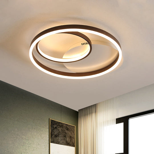 Contemporary Metallic Gold/Coffee LED Ceiling Light Fixture - Halo Ring Flush Mount, Warm/White Light, 18/21.5 Inch Width