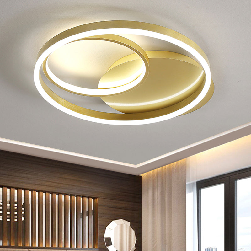 Contemporary Metallic Gold/Coffee LED Ceiling Light Fixture - Halo Ring Flush Mount, Warm/White Light, 18/21.5 Inch Width