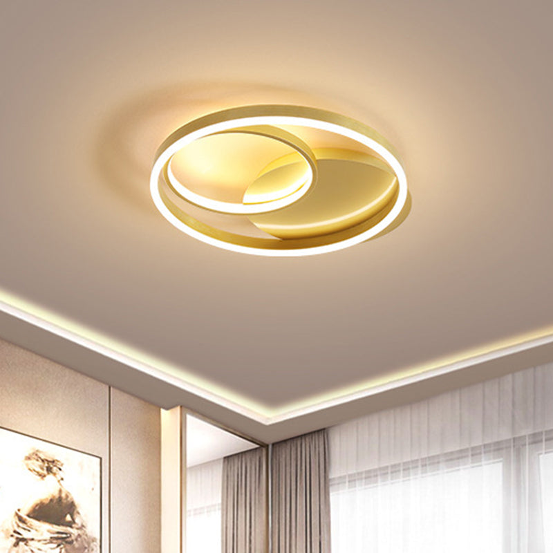 Contemporary Metallic Gold/Coffee LED Ceiling Light Fixture - Halo Ring Flush Mount, Warm/White Light, 18/21.5 Inch Width