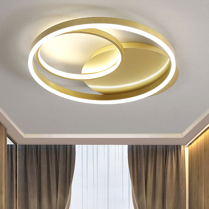 Contemporary Metallic Gold/Coffee LED Ceiling Light Fixture - Halo Ring Flush Mount, Warm/White Light, 18/21.5 Inch Width