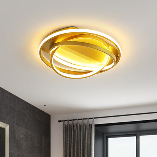 Gold LED Flush Mount Ceiling Lamp with 3 Hoop Design - Perfect for Sitting Room