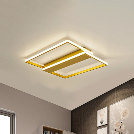 Modern Gold Dual Rectangle Frame LED Flush Ceiling Light - 16"/19.5" Width