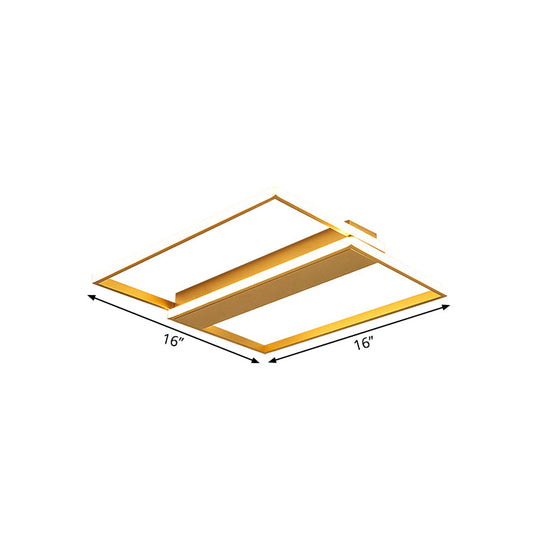 Modern Gold Dual Rectangle Frame Led Flush Ceiling Light - 16/19.5 Width