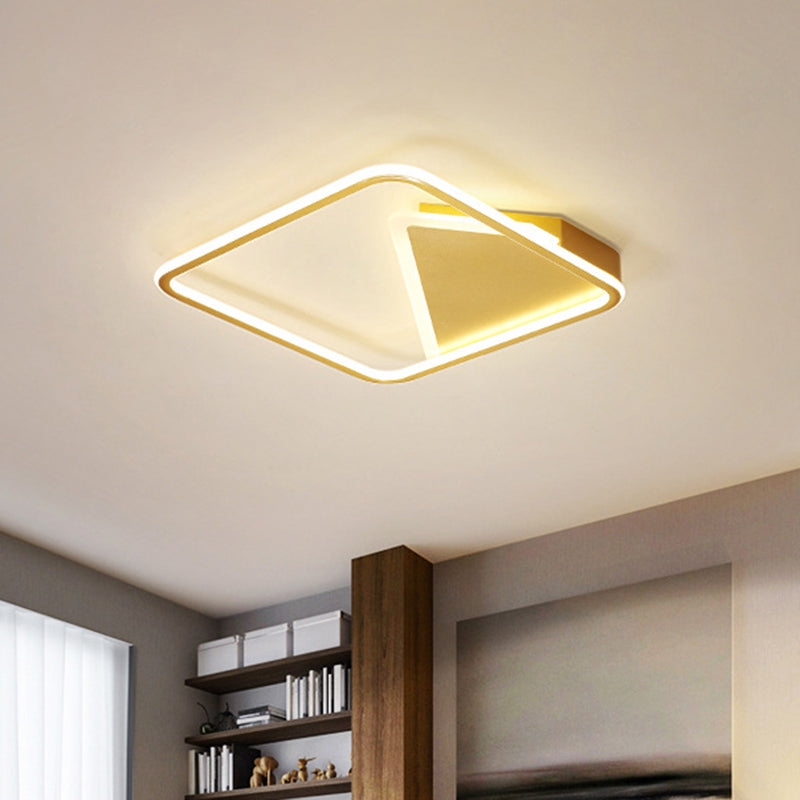 Simplicity Geometric Flush Mount Metal LED Parlor Ceiling Light in Gold – Warm/White Lighting