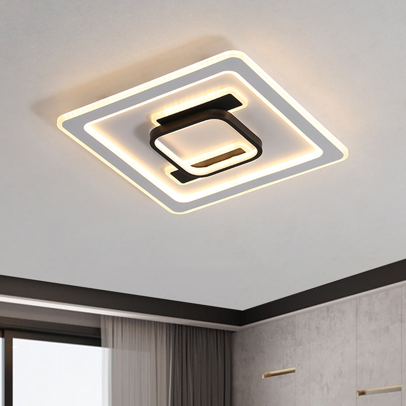 Modern Square Frame Flush Mount Lamp - Metallic Black and White LED Fixture with Warm/White Lighting - Perfect for Bedrooms