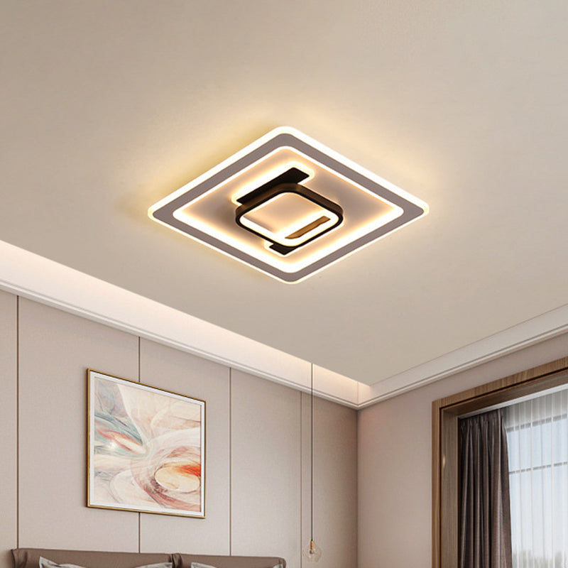 Modern Square Frame Flush Mount Lamp - Metallic Black and White LED Fixture with Warm/White Lighting - Perfect for Bedrooms