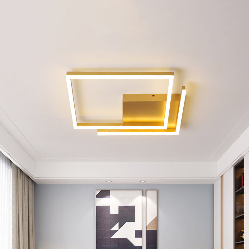 Modern Metallic Square Flush Mount - Led Gold Ceiling Fixture For Bedroom 18/22 Wide Warm/White