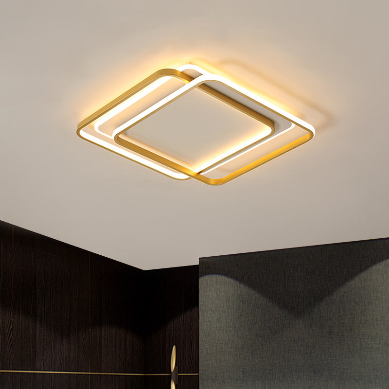 Contemporary Gold LED Bedroom Ceiling Light with Acrylic Shade - Warm/White Light, 16.5"/20.5" Width