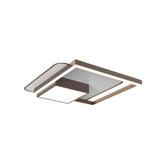 18/21.5 Inch Led Flush Mount Bedroom Light In Gold/White - Square Metal Fixture