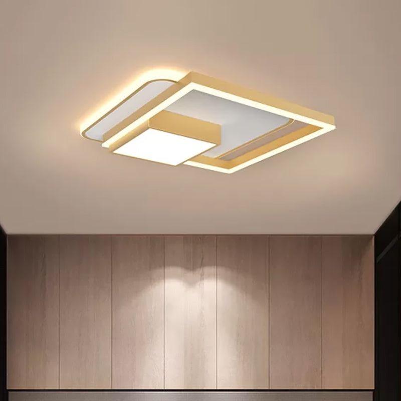 18/21.5 Inch LED Flush Mount Bedroom Light in Gold/White - Square Metal Fixture