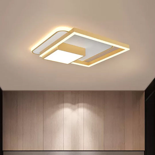 18/21.5 Inch Led Flush Mount Bedroom Light In Gold/White - Square Metal Fixture Gold / 18