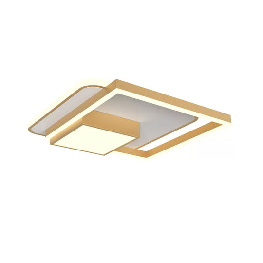 18/21.5 Inch LED Flush Mount Bedroom Light in Gold/White - Square Metal Fixture