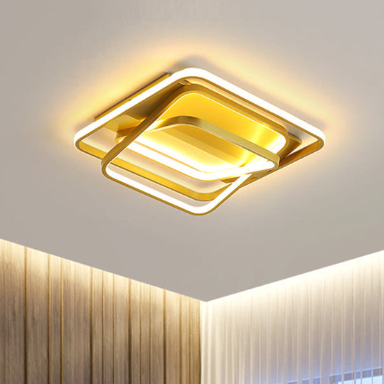 Modern Metallic Led Gold Ceiling Mounted Light For Living Room - 3-Square Frame Flush Lighting