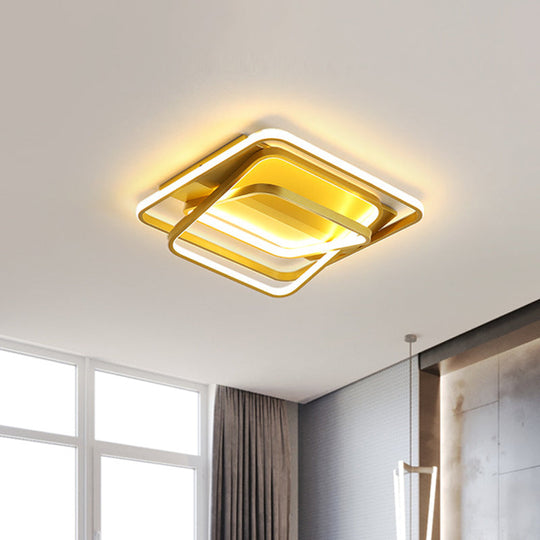 Modern Metallic Led Gold Ceiling Mounted Light For Living Room - 3-Square Frame Flush Lighting