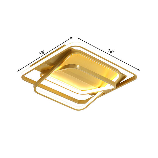 Modern Metallic Led Gold Ceiling Mounted Light For Living Room - 3-Square Frame Flush Lighting