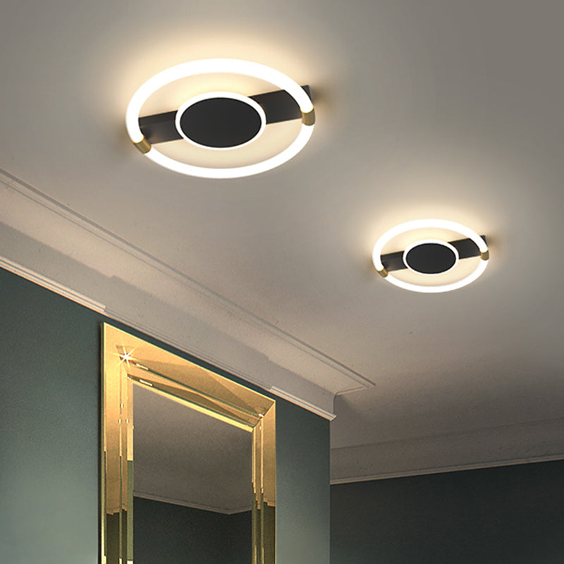 Minimalist Black/White Led Flush Mount Ceiling Light Fixture - Metal Round Design With Rectangle