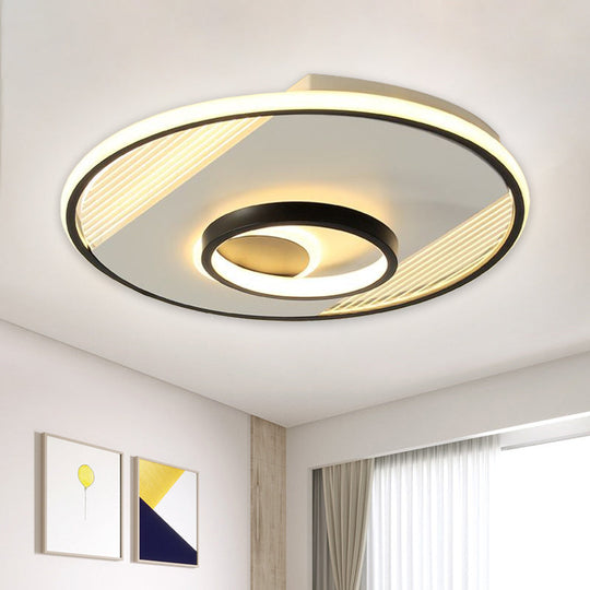 Modern Led Black Flush Mount Round Light Fixture For Bedroom 16.5/20.5 Wide / 16.5