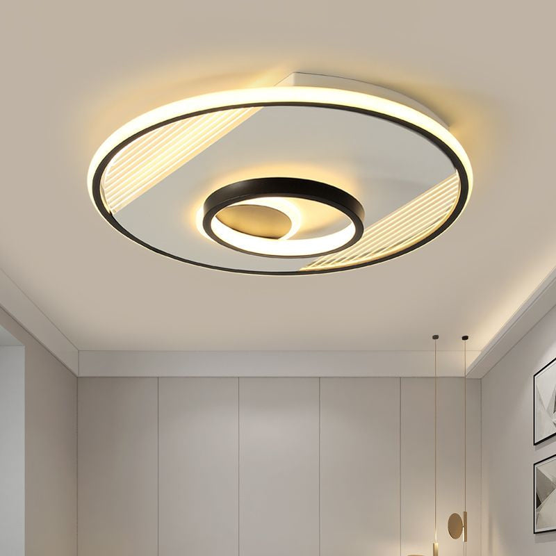 Modern Led Black Flush Mount Round Light Fixture For Bedroom 16.5/20.5 Wide