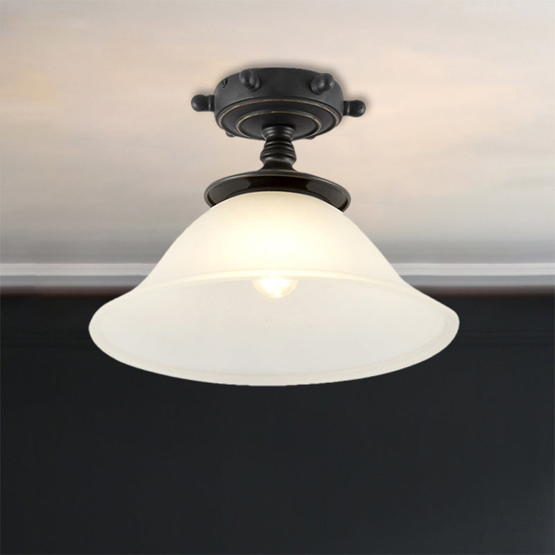 Black Opaline Glass Semi Flush Mount With Mediterranean Styling - 1 Light Ceiling Lighting