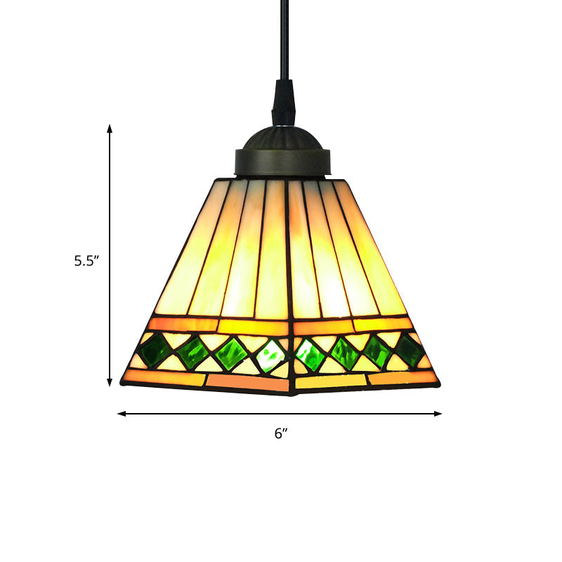 Multicolored Stained Glass Pyramid Pendant Ceiling Light – Tiffany Style, 1 Head