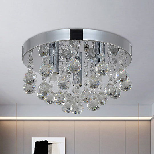 Cascading Crystal Orb Flush Mount Light: Modernist Bedroom Ceiling Lighting (3 Bulbs, Chrome)