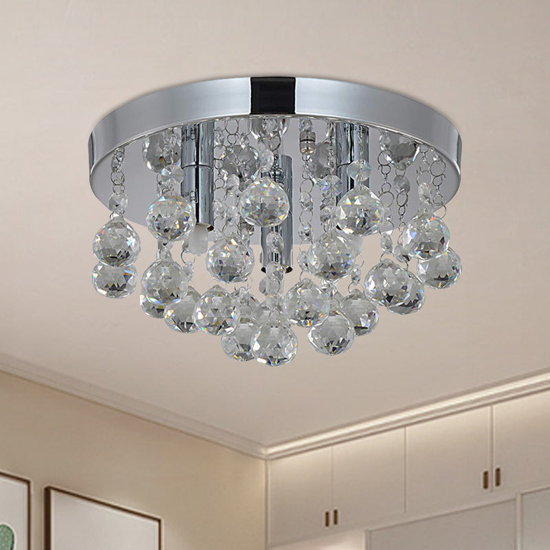 Cascading Crystal Orb Flush Mount Light: Modernist Bedroom Ceiling Lighting (3 Bulbs, Chrome)