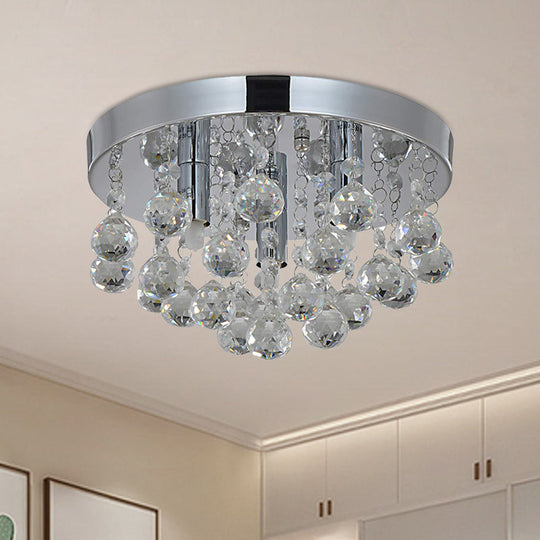 Cascading Crystal Orb Flush Mount Light: Modernist Bedroom Ceiling Lighting (3 Bulbs Chrome)