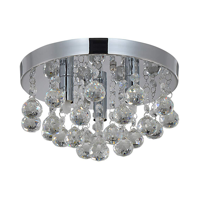 Cascading Crystal Orb Flush Mount Light: Modernist Bedroom Ceiling Lighting (3 Bulbs, Chrome)