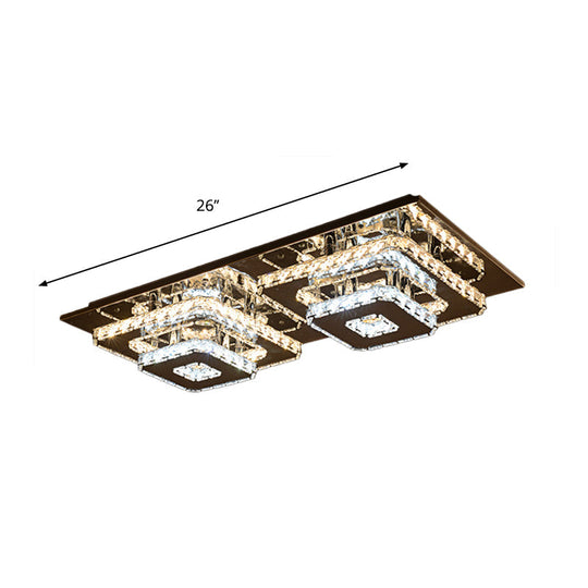 Minimalist Crystal Block LED Flush Mount Ceiling Light – Chrome Square Tiered Fixture