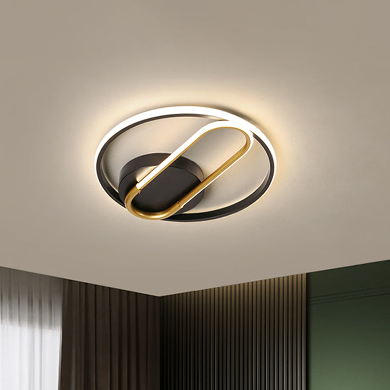 Modernist Metal Flush Ceiling Lighting Fixture - Ring and Oval Design - 16.5"/20.5" Width - LED - Black - Warm/White Light