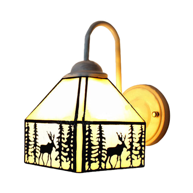 Deer Wall Mount Sconce: Lodge Style Light Beige Glass Ideal Lighting For Living Room