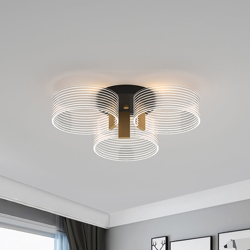 Black-Gold Round Semi Flush Ceiling Mount Light Fixture - Simple and Elegant with 2/3/5 Lights for Parlor